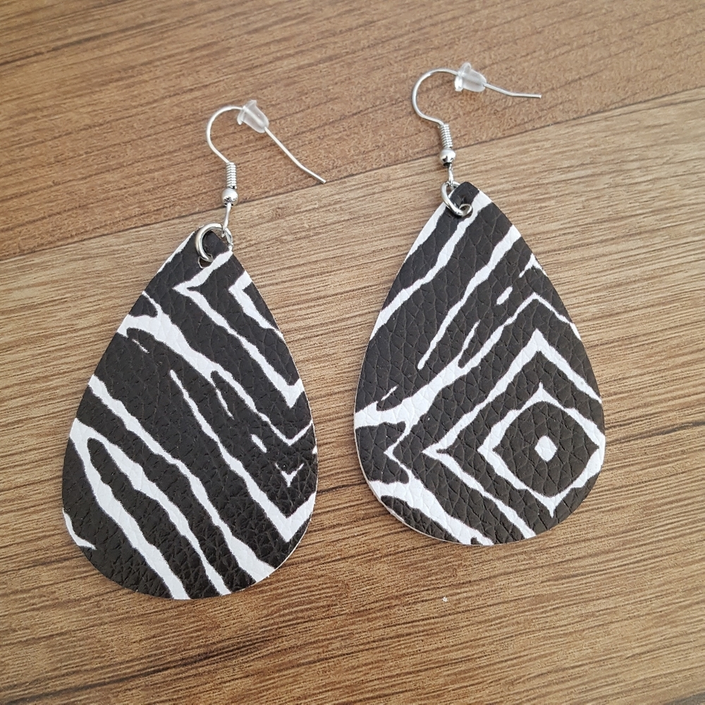 3 FOR $12 Faux Leather Earrings Black & White Zebra/Animal Print